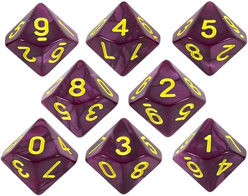 Dados de perlas granate - Juego de 8 D10 - 'Ciruela'