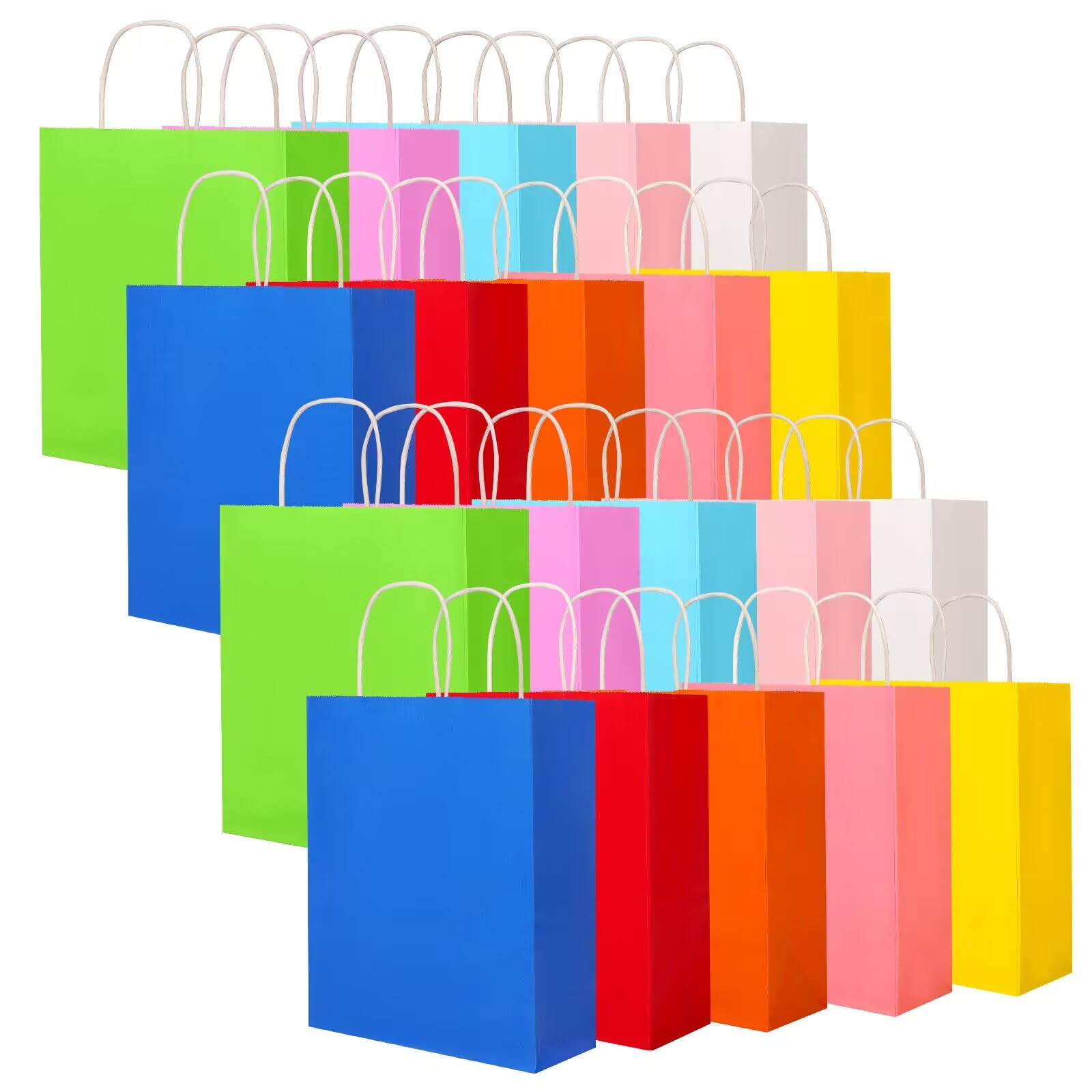 Medium 20Pcs Kraft Bags With Handles 27x20x12cm Gift Bags 10 Different Senior Color Bags Multiple Uses (10.5x7.6x4.75Inch, Medium Size) — image 1