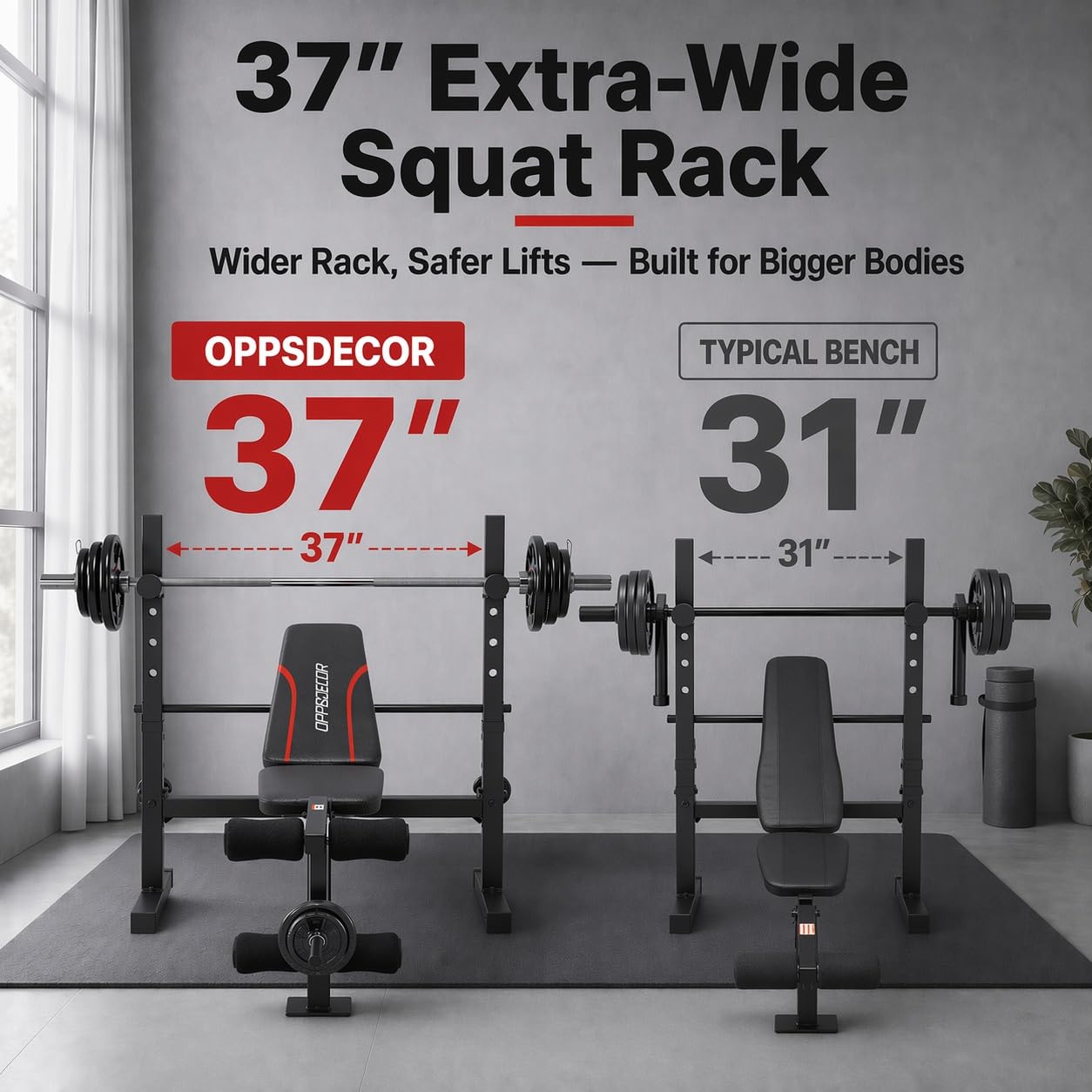 Standard Weight Bench Set with Squat Rack, 900LBS Adjustable Bench Press Set with Leg Extension and Leg Curl, Foldable Flat Incline Decline Workout Bench for Home Gym Full Body Training