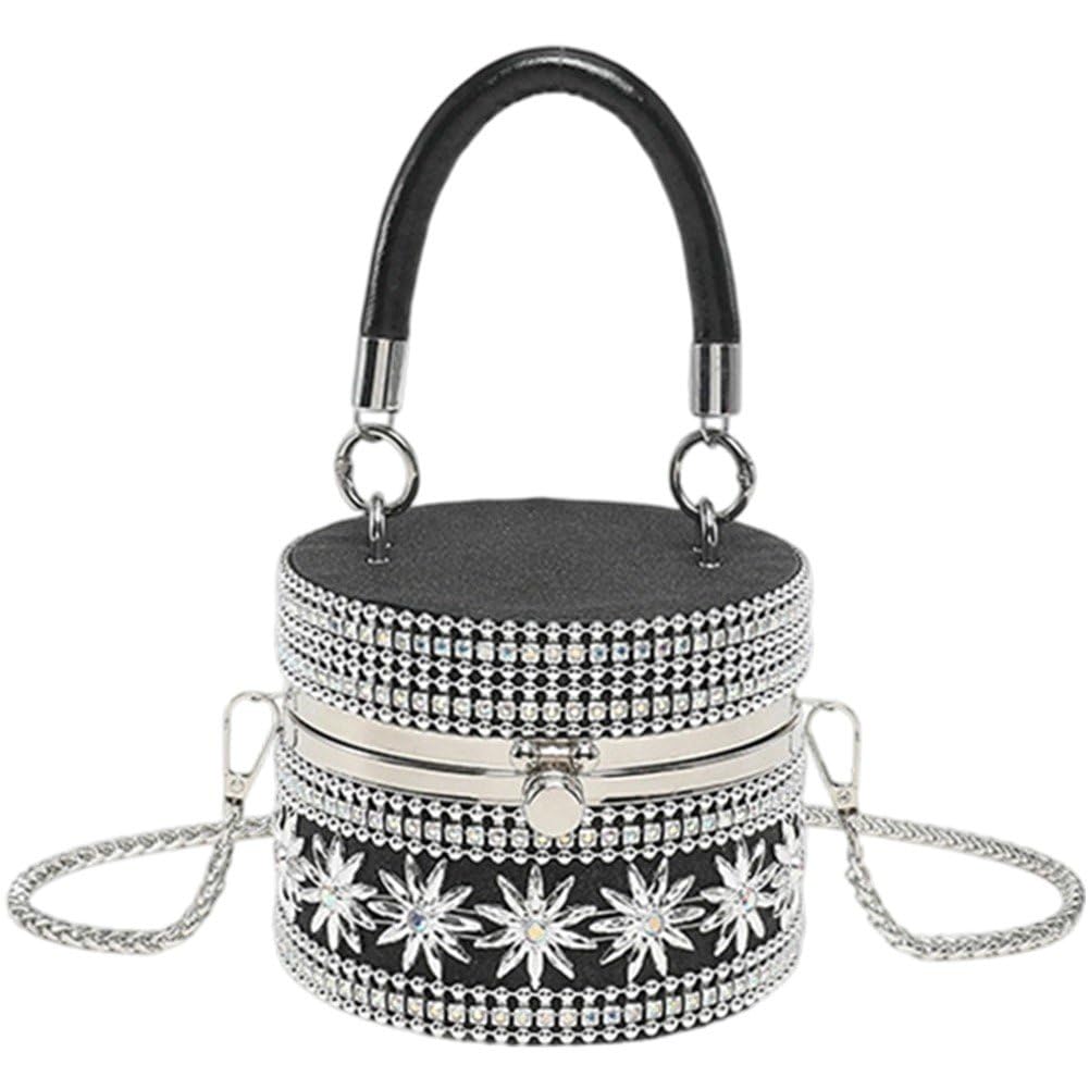 Sslvya Sparkly Rhinestone Evening Bag Purses for Women Glitter Bucket Bags Chain Crossbody Handbag for Party Prom Cocktail Wedding