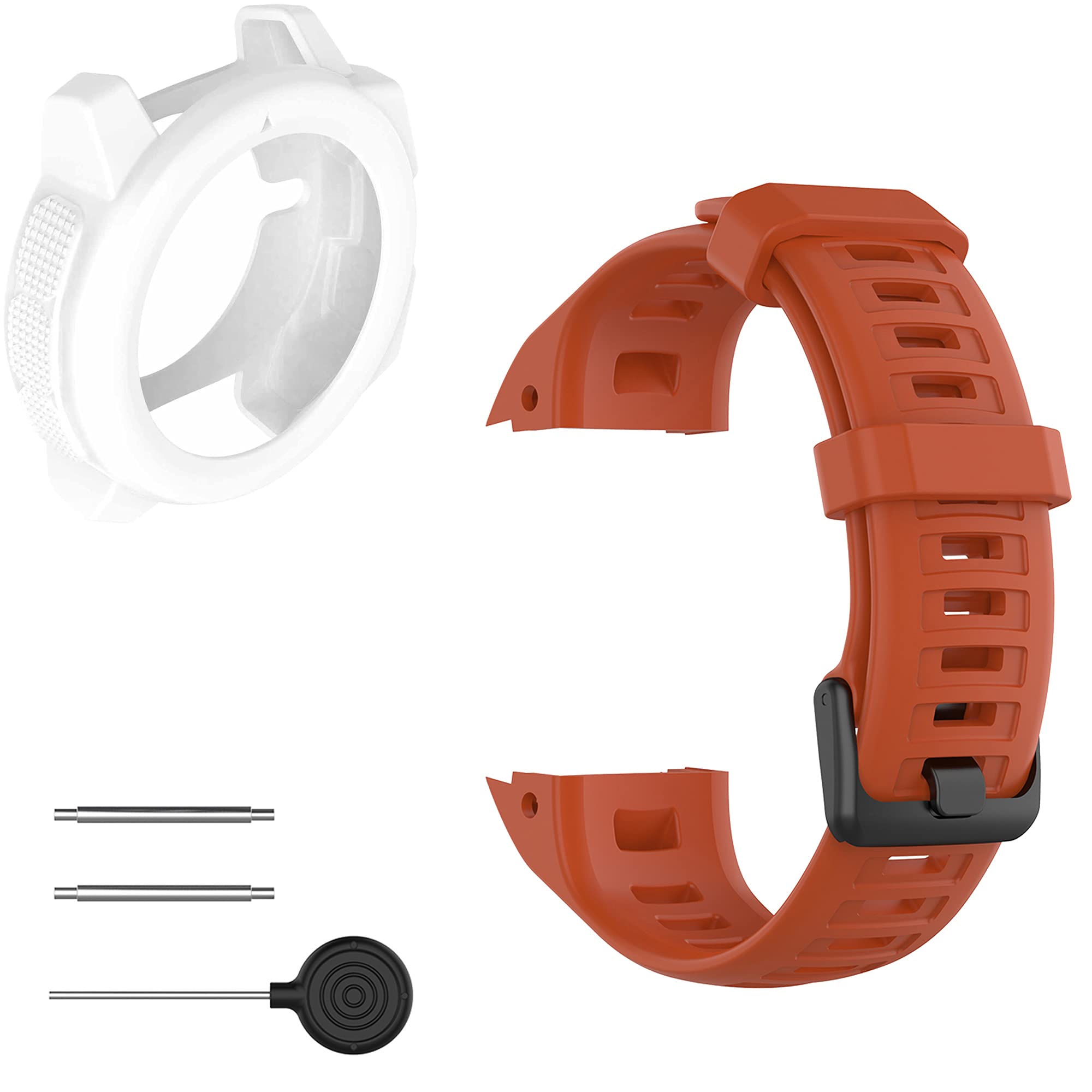 Pasek z etui kompatybilny z Garmin Instinct dla kobiet i mężczyzn, miękki silikonowy pasek do zegarka Garmin Instinct Tide/Tactical/Dual/Power Surf/Power/Esports Watch (pomarańczowy pasek +