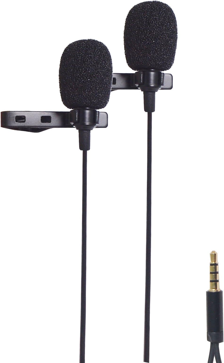 Riqiorod Dual Lavalier Microphone, Lapel Interview Clip-on Mini Omnidirectional Condenser Mic with TRRS to TRS Adapter for iPhone Android Smartphones iPad Media Player Xbox One Gaming Laptop, 5 Feets