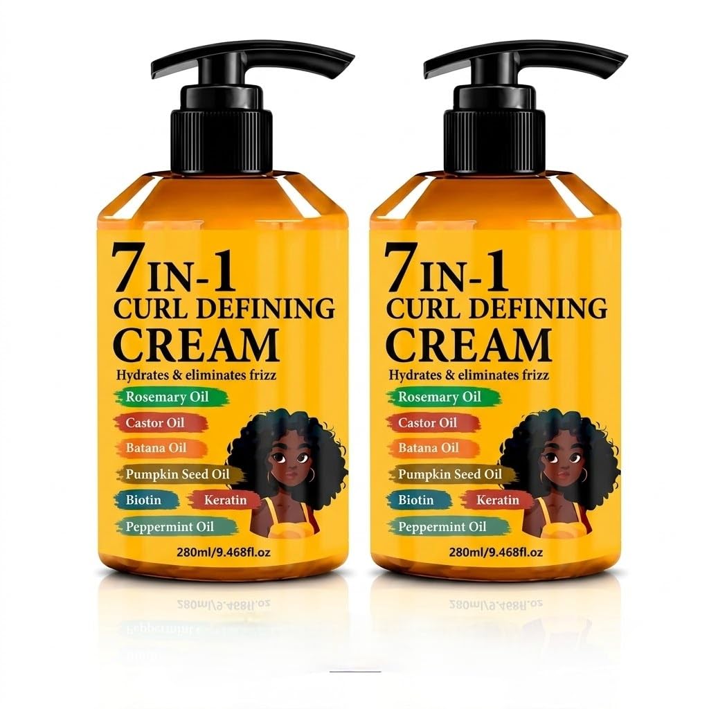 7-in-1 Curl Defining Hair Cream with Rosemary Oil, Castor Oil, Batana Oil & Pumpkin Seed Oil | Biotin, Keratin & Peppermint Leave-In Styling Cream | Anti-Frizz Moisturizer for Curly, Wavy & Coily Hair | Deep Hydration & Shine (PACK_OF_2)-picture-33