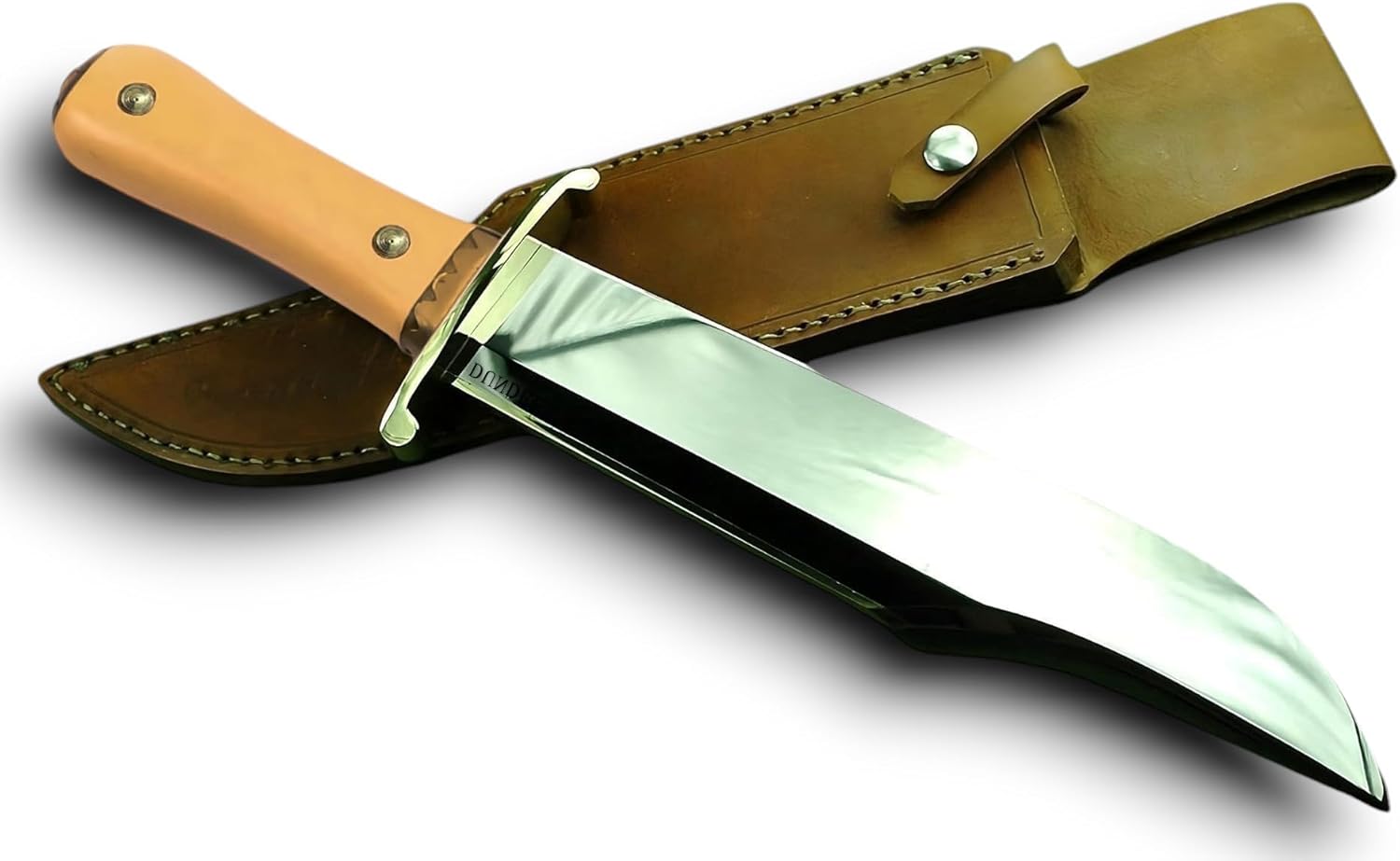 The Iron Mistres bowie knife Custom handmade D2 Stainless Steel Bowie Knife with Camel Bone Handle, With Cow Leather Sheath, 17’’ TIMB-DCN