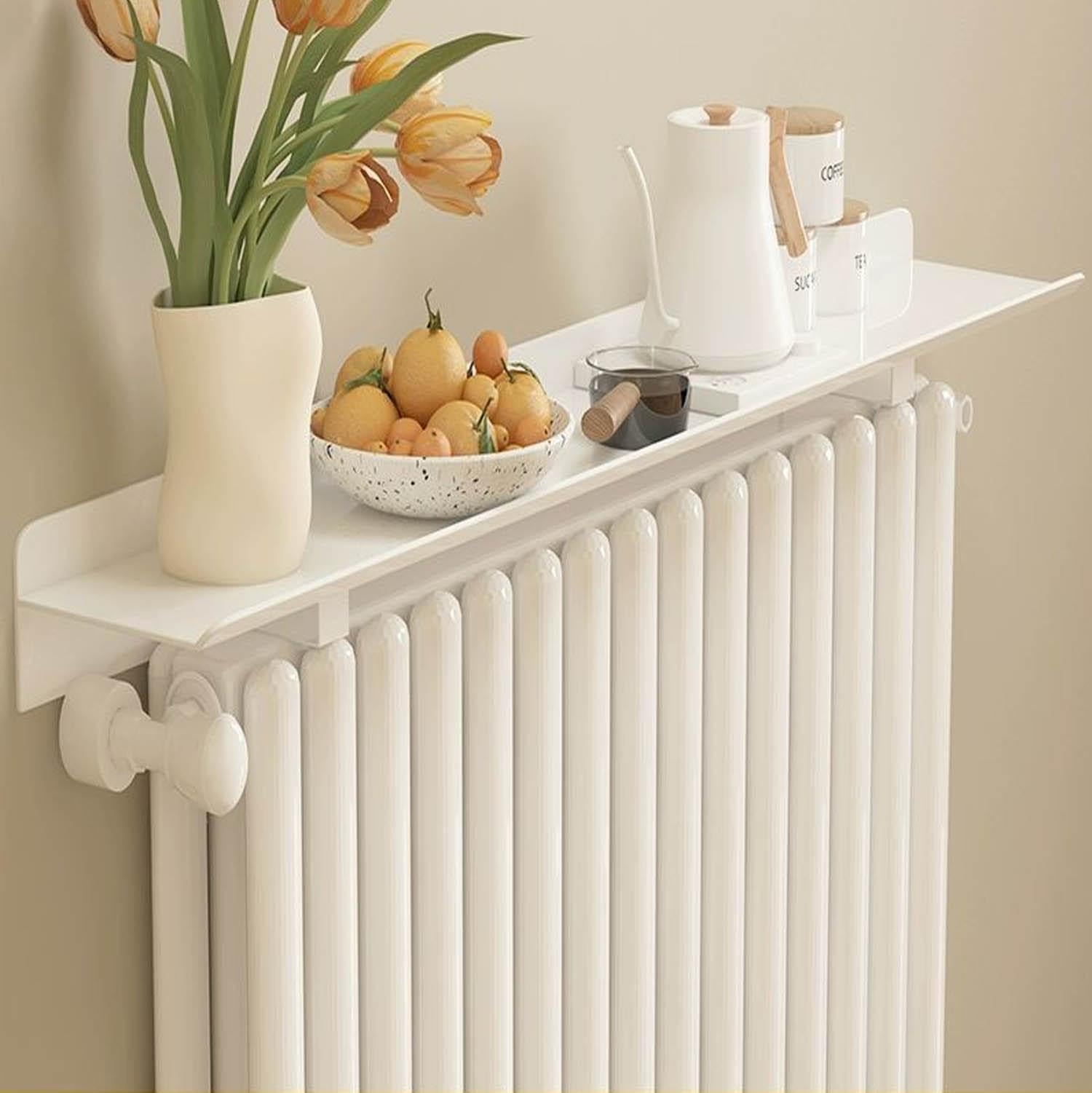 Funda para estante de radiador para el hogar, 60-160 cm, ajustable, a prueba de polvo, antihumo, no requiere taladrar, ideal para dormitorio y sala de estar, color blanco, 100 cm de ancho