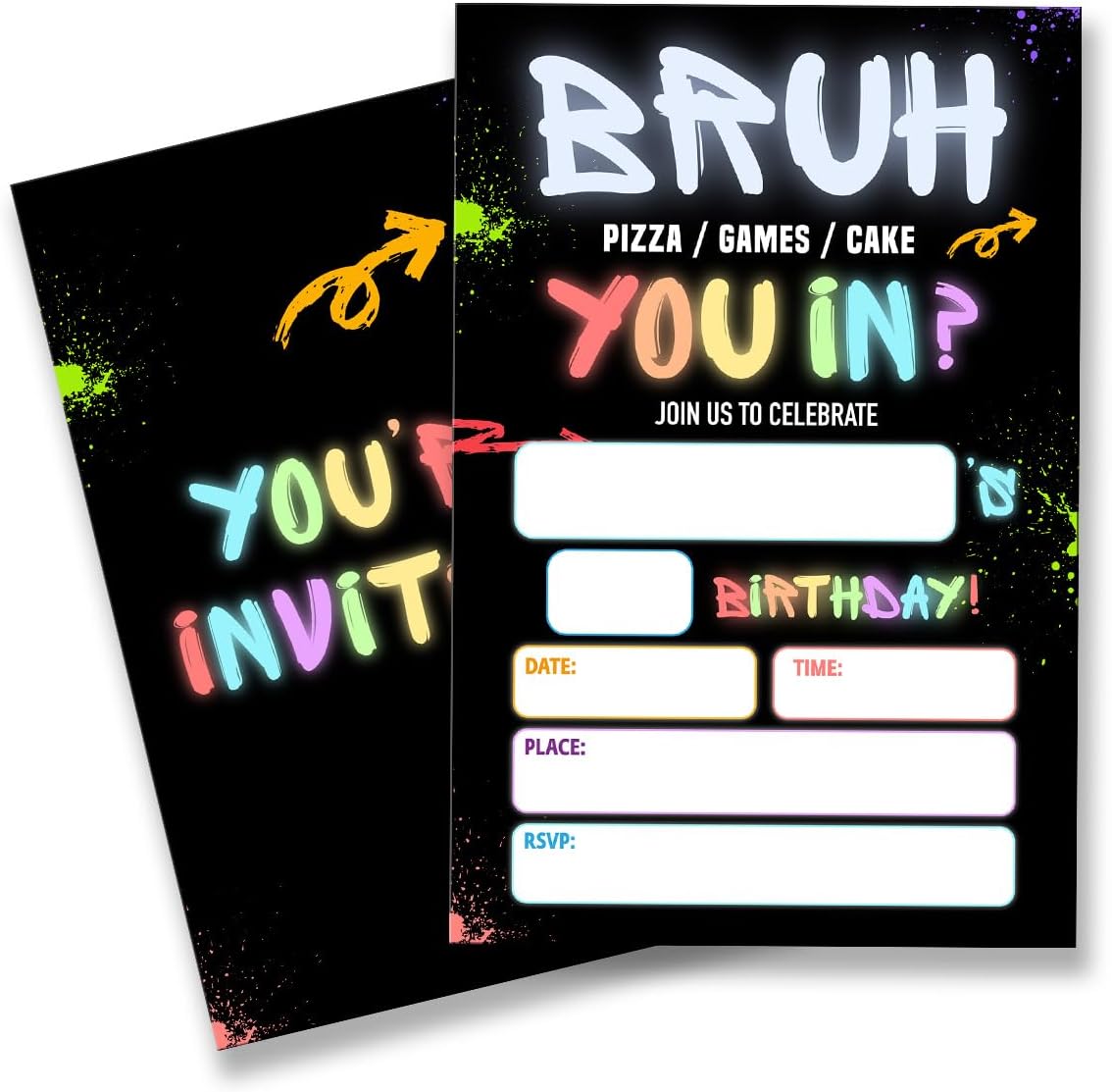 Boy Games Birthday Party Invitation Supplies with Envelopes Set of 20 Bruh Birthday Invitation Fill in Blank, Double Sided Boy Games Birthday Party Invitation Supplies with Envelopes Set of 20 Bruh Birthday Invitation Fill in Blank, Double Sided