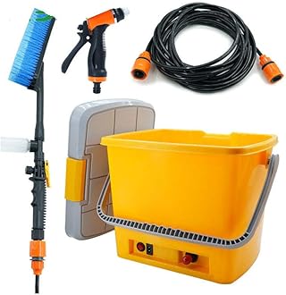 CONRAL Car Wash Tools, Pump Sprayer Kit, Portable 12V High Pressure Self-Priming Auto Washer Sprayer Cleaning Set With Spray Gun Pipe Brush and 18L Bucket Storage Box,Orange