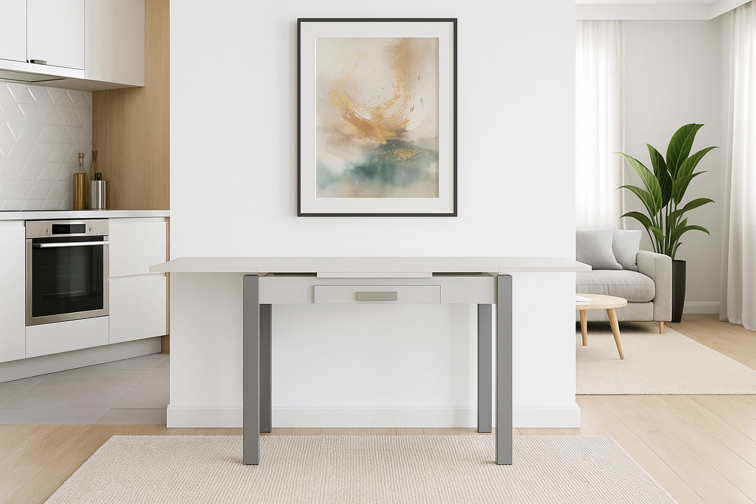 MOMMA HOME - Tavolo da Cucina Allungabile - Modello Silanta - Bianco - Dimensioni 100/160 x 60 x 76 cm - Materiale in Legno Laminato MDF e Struttura in Metallo