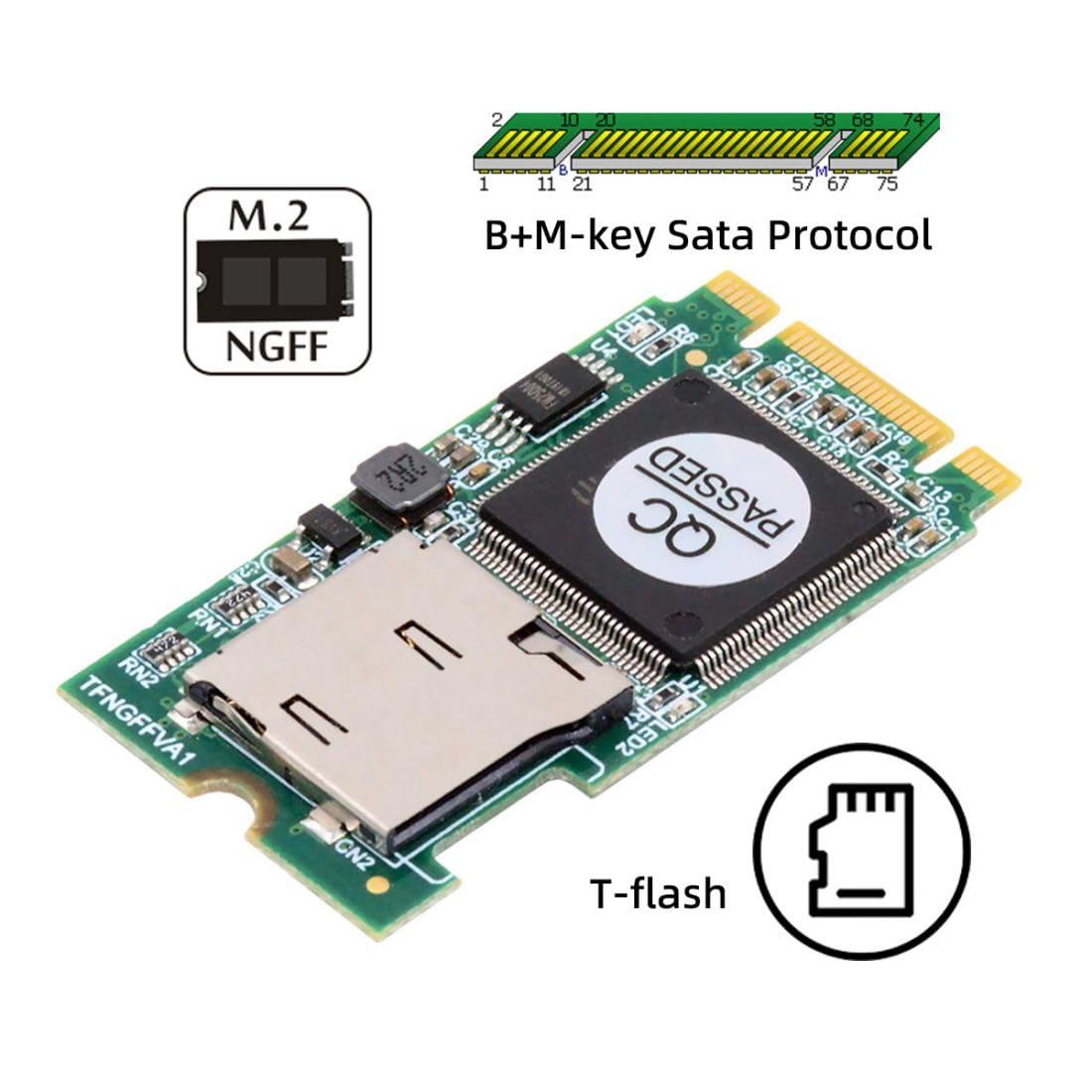 ChenYang Micro SD T-Flash TF Card to M.2 NGFF B+M Key TF Card Rearder Adapter 22x42mm
