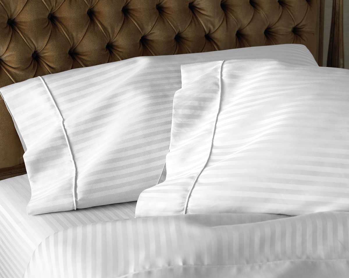 Juego de 4 fundas de almohada 100% algodón egipcio de 400 hilos, súper suaves, acogedoras y transpirables, lujosas fundas de almohada con cierre de sobre, rayas blancas, tamaño del cuerpo