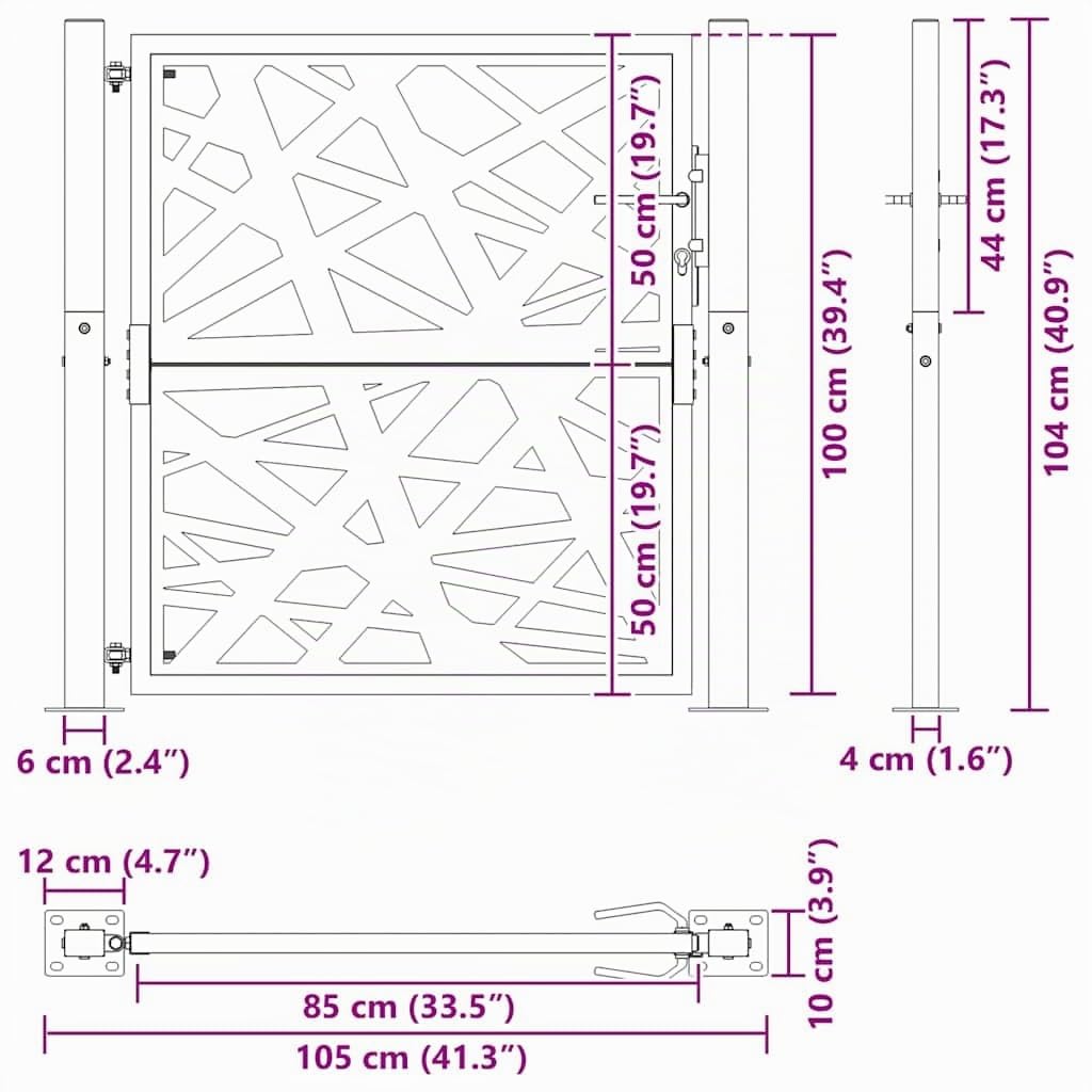 vidaXL Porte de Jardin Acier résistant aux intempéries Design lumière, Porte de clôture, Porte extérieure, Porte en métal, Porte de sécurité