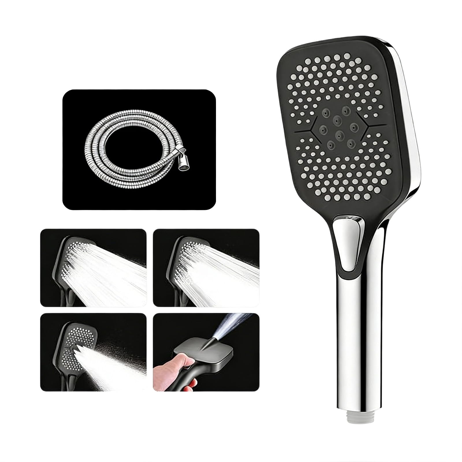Pressure Shower Head Water Saving Showerhead with 4 Sprays Modes Large Flows Rainfalls Shower Quick Installation Pressure Boosting Head