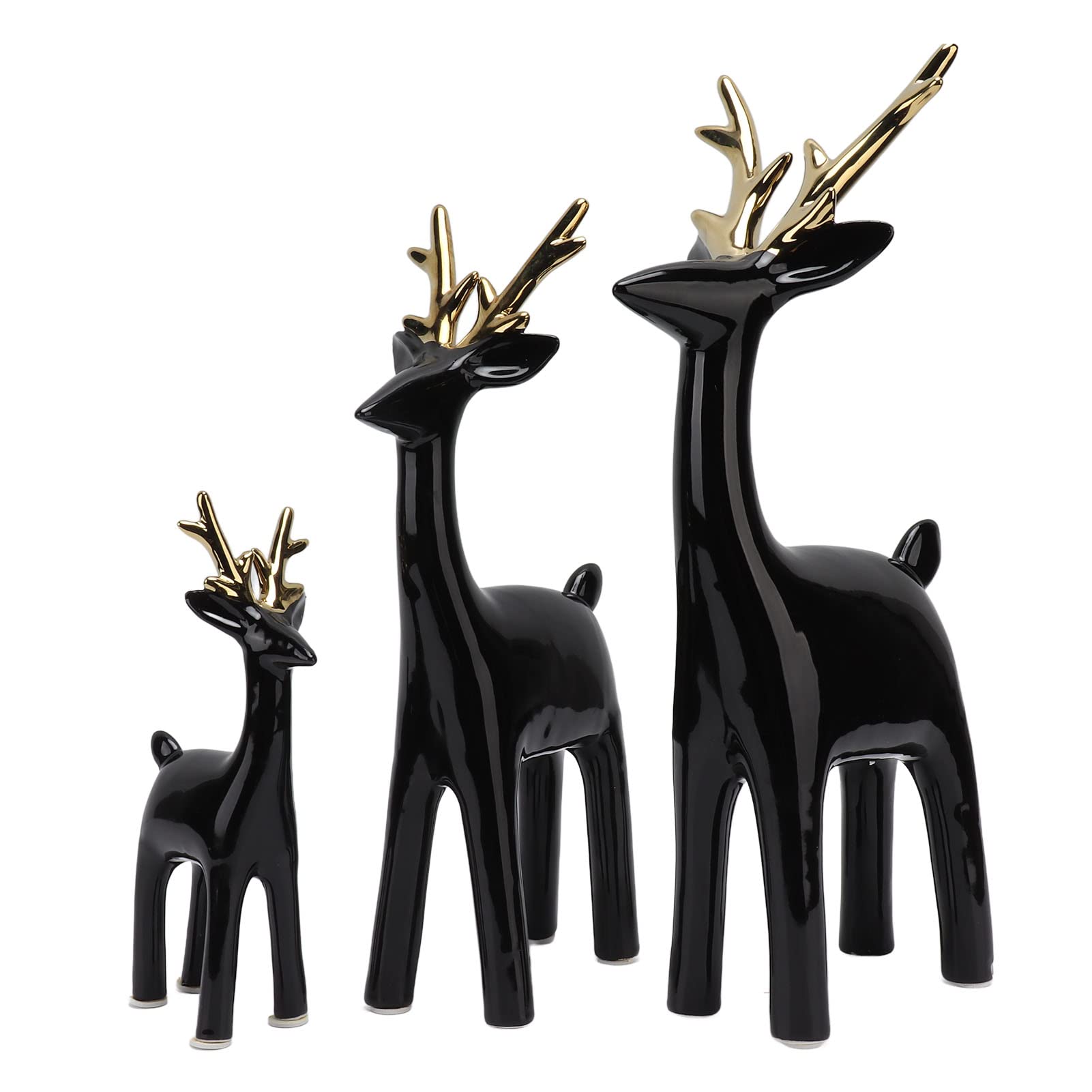 Juego de 3 figuras de reno de resina para decoración de mesa o vino (oro negro)