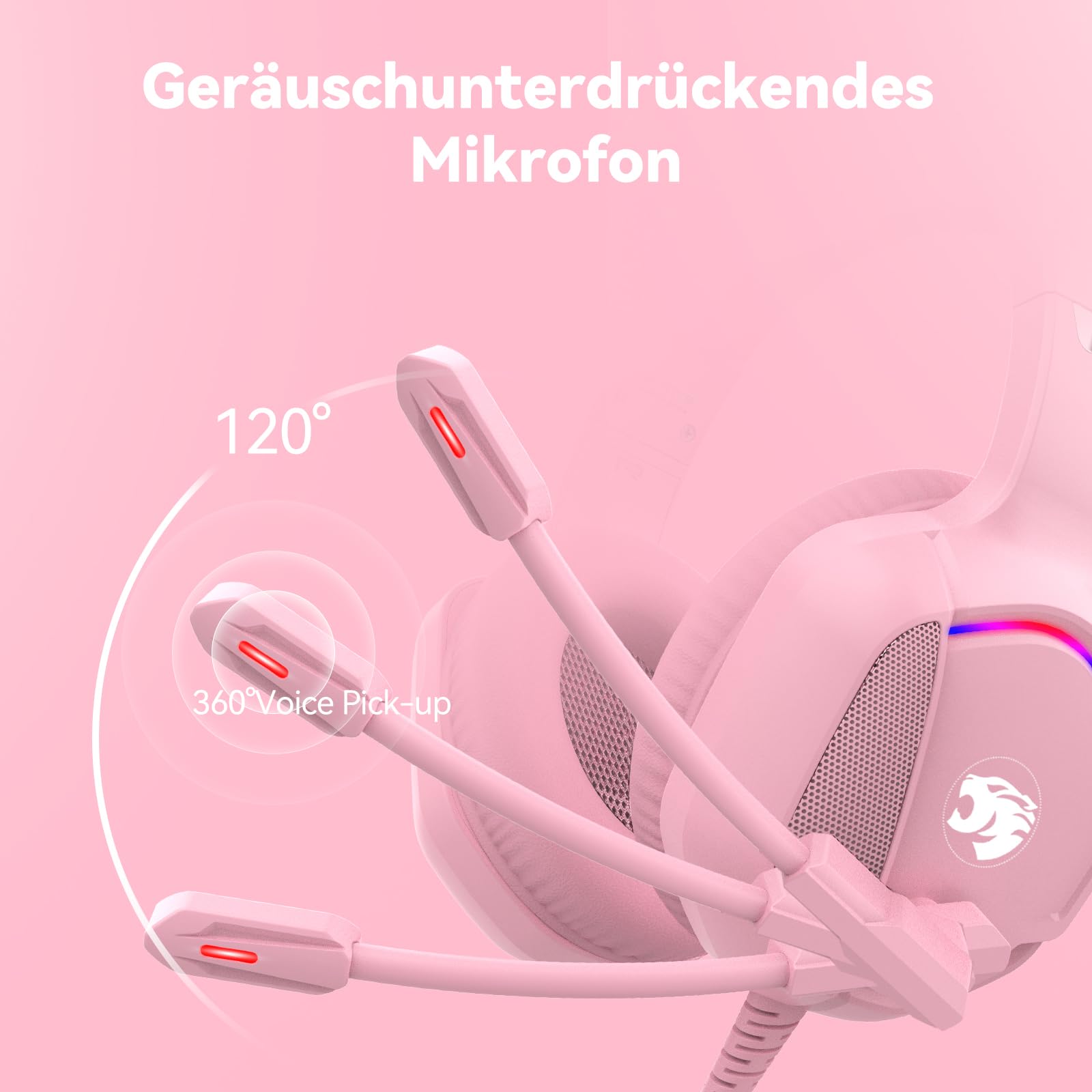 IMYB Gaming Headset mit Katzenohren abnehmbaren, RGB-Licht, Stereo Surround Noise Cancelling, Mikrofon für PC, PS4, PS5, Xbox One X/S, Mac, Laptop (Rosa)