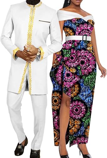 African Couples Clothes Bazin Riche Dashiki African Long Dresses for Women Match Men Outfits Top and Pants Sets 765 XS Men