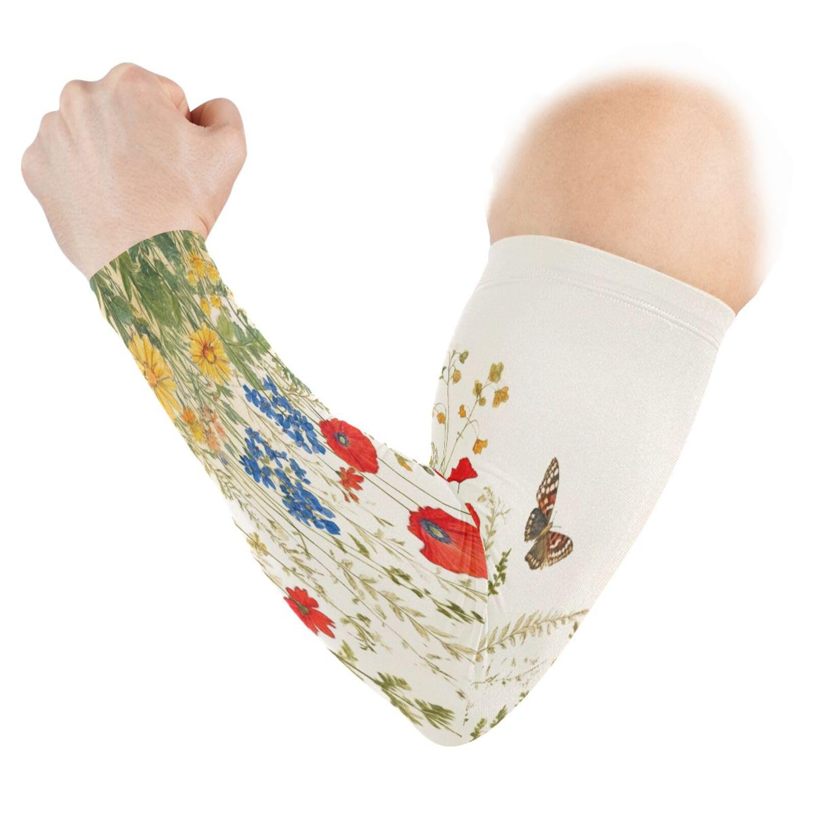 Kigai Wildflowers Poppy UV Sun Protection Arm Sleeves for Men Women Cooling Compression Sports Arm Sleeves Tattoo Cover Up