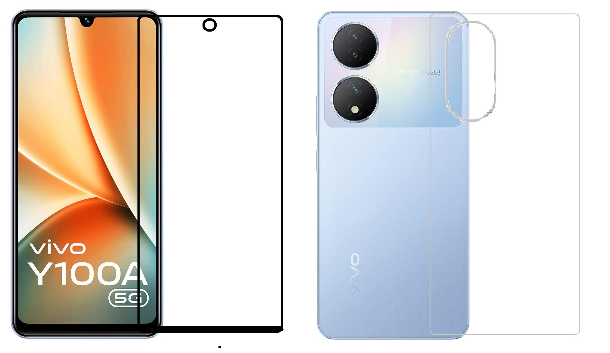 Vivo Y100A 5G Tempered Glass Front and Back Full Glue Screen Protector D-Plus Tempered Glass with Unbreakable Flexible Protector Back Guard for Vivo Y100A 5G