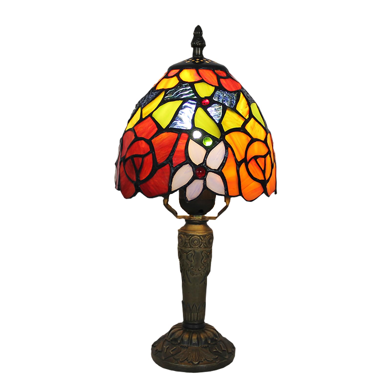 FUMAT Rose Tiffany Small Table Lamp 3 Way Color Temperatures Stained Glass Bedside Nightstand Table Lamps for Living Room,Bedroom, Home Office Reading Desk Lamp+LED Bulb,6X6X12.5 Inch