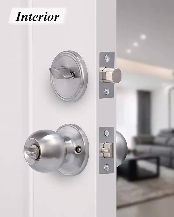 All Keyed Same Entry Door Knob and Single Cylinder Deadbolt Combo Set, Satin Nickel Exterior Door Knobs with Lock and Keys for Entrance and Front Door by Lanwandeng - Image 9