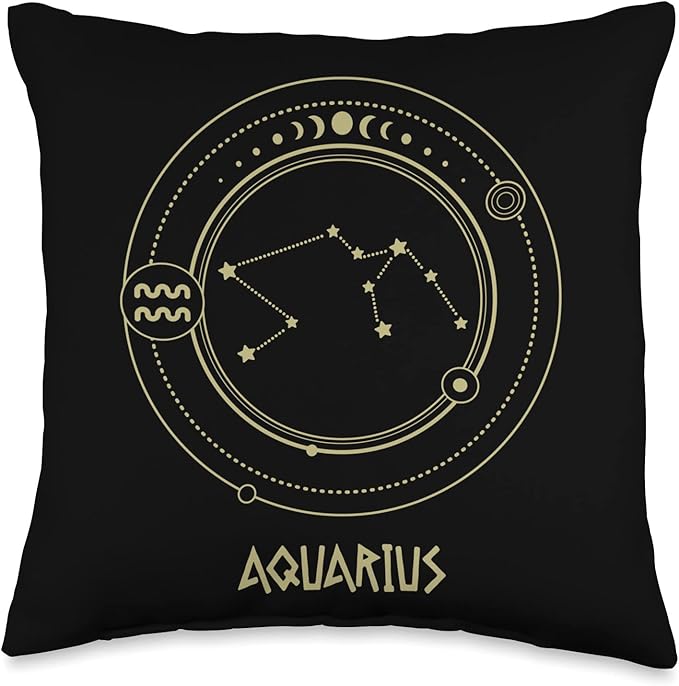 Stars Lover Mythology Observatory Science Night Zodiac Sign Constellation Aquarius Astrology Astronomy Throw Pillow, 16x16, Multicolor