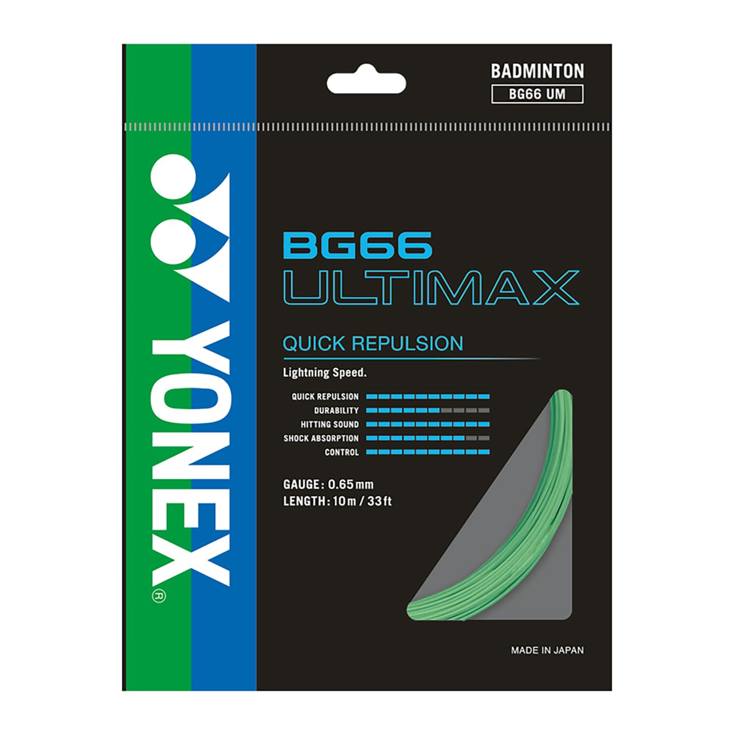 Yonex Badminton String BG 66 Ultimax |Pastel Green |Gauge 0.65mm|Quik Repulsion
