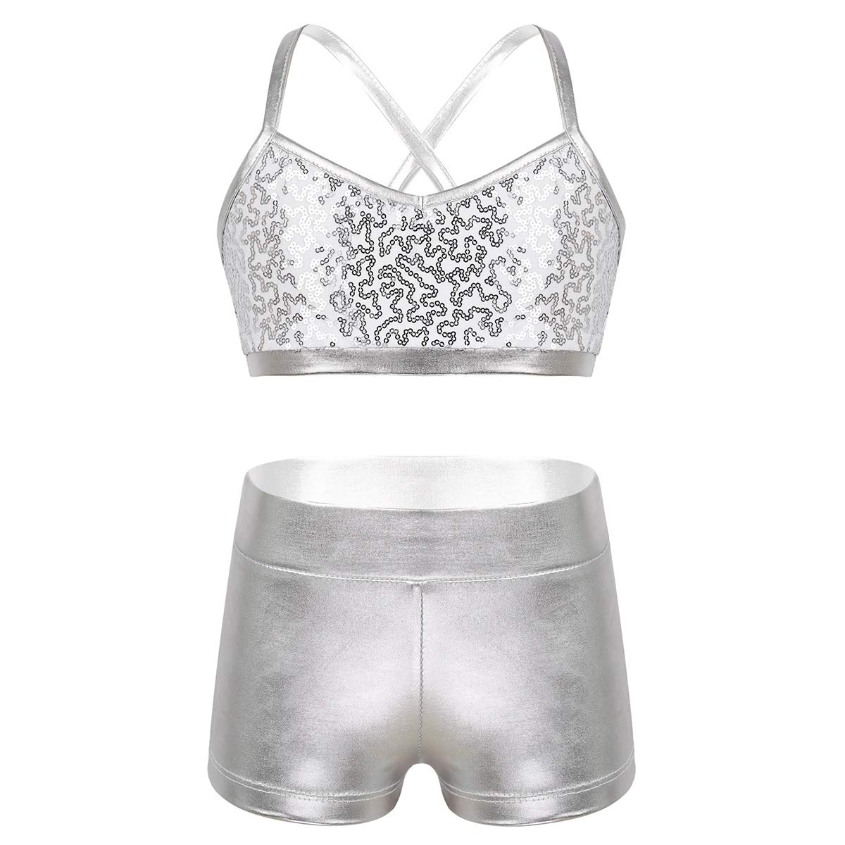 Doomiva Enfant Fille Haut Paillette Top De Danse Moderne Jazz Crop