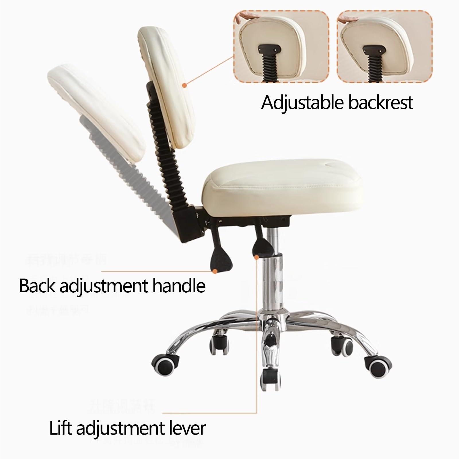 Ergonomiczny stołek z regulacją wysokości z oparciem, krzesło warsztatowe, do salonów piękności i studiów, brązowy stołek biurowy i warsztatowy, 47–58 cm