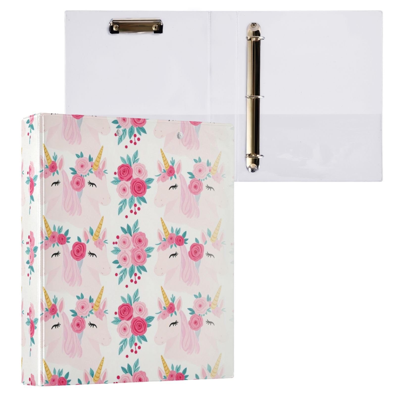 Raccoglitore scolastico da 2,5 cm e mezzo, con unicorni, rosa