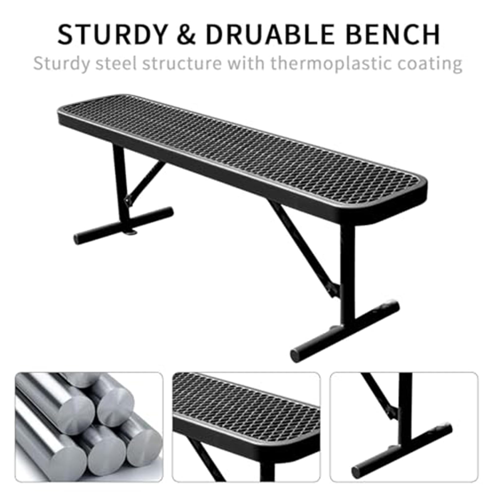 Banco de Parque de Metal Duradero para Espacios al Aire Libre, Marco de Hierro Fundido Resistente, Asiento de jardín para Patio y Porche,Negro,6ft