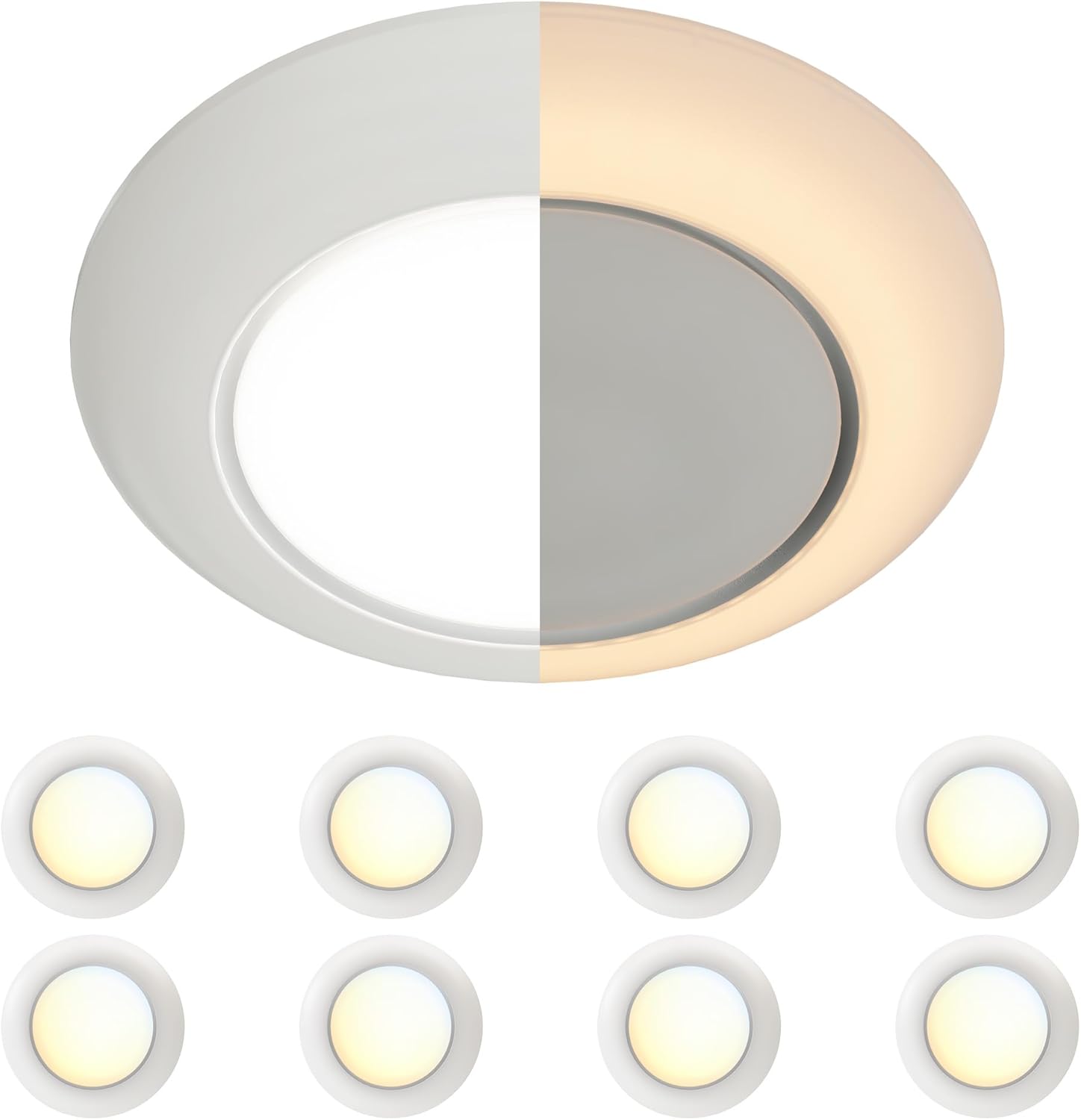 6 Inch LED Low Profile Disk Light with Night Light, 120VAC, 15W, 5CCT Color Changing, 1000LM, Dimmable, ETL, Shower Wet Rated Screw in Flush Mount Ceiling Light, White/8 Packs With Night Light 6inch