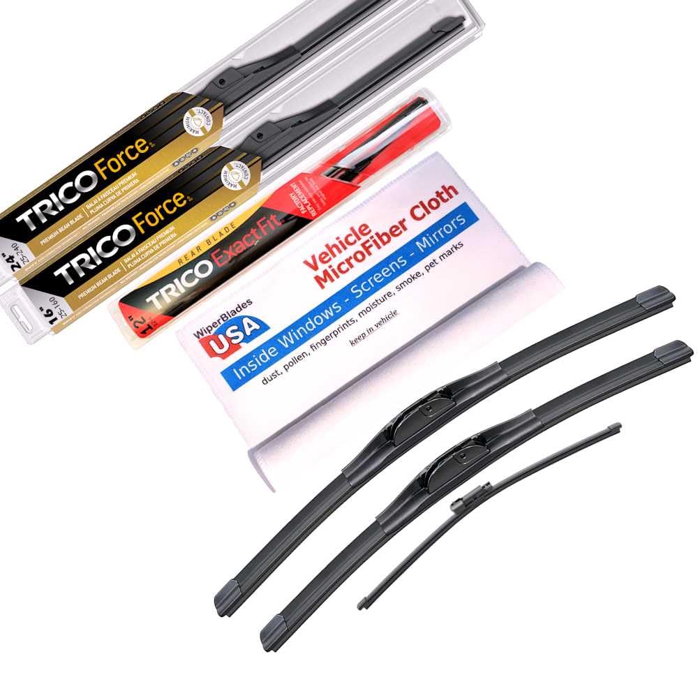 Premium Beam Wipers for 2016 Mitsubishi Mirage Set w/Rear Trico Force Beam Blades Wipers Set Bundled with MicroFiber Interior Car Cloth