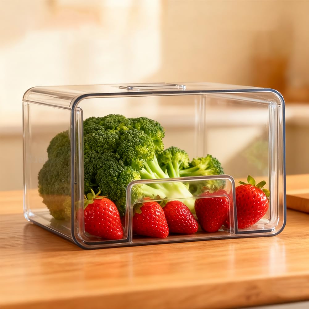 Organizer per frigorifero, cassetto [1 pezzo], estensibile e impilabile, per conservare alimenti, salsicce, contenitori trasparenti per cucina, frigorifero e armadietto