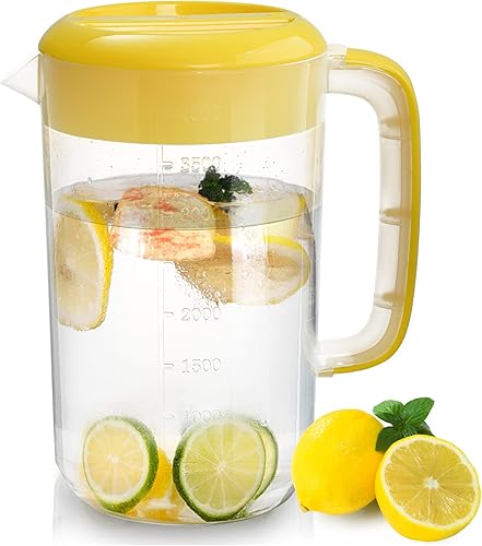 Miniatura 2 de Jucoan Paquete de 2 jarras de agua de plástico de 1 galón con tapa, jarra de agua de galón grande, jarra de jugo y té helado con tapa de filtro,