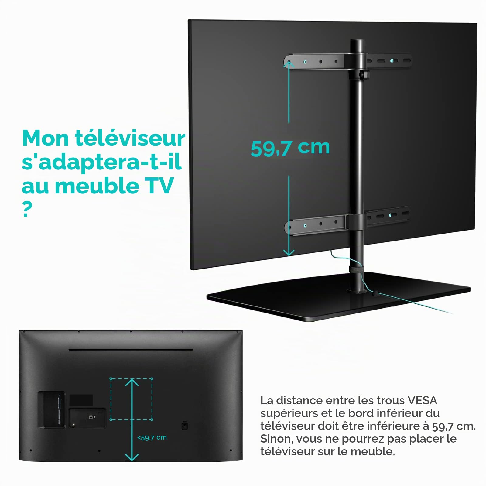 ONKRON PT3 BLK Support TV de Table pour téléviseurs de 32 à 75 Pouces, Noir