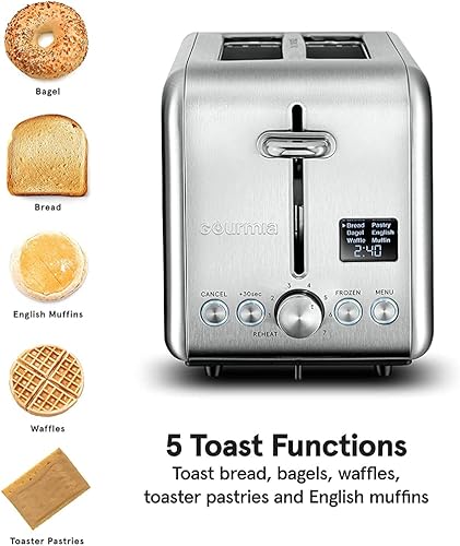 Miniatura 2 de Gourmia Tostadora digital con 5 funciones de tostada, incluyendo gofre, magdalenas inglesas y pastelería, 7 ajustes de sombra, modo de