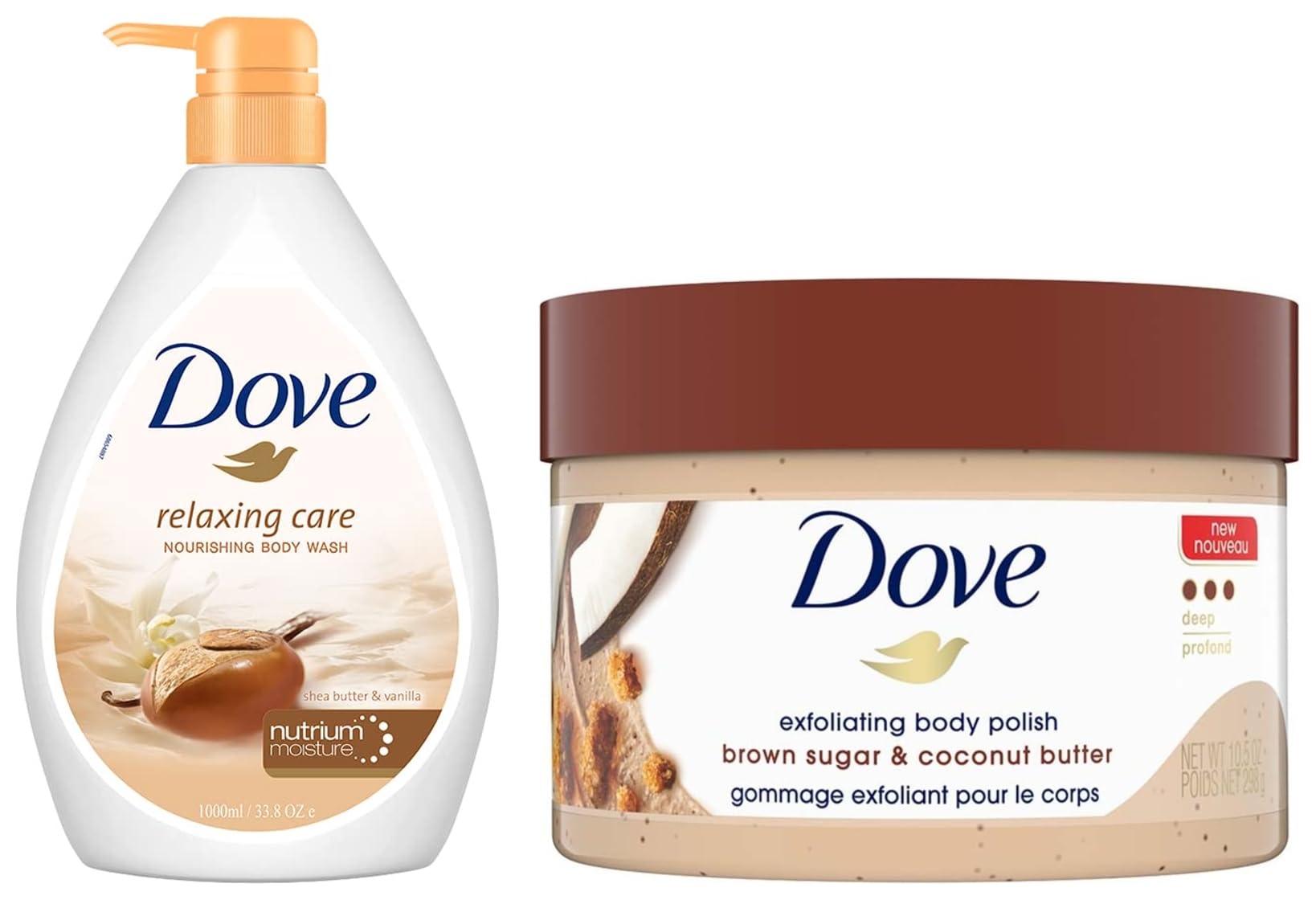 Dove Exfoliating Body Polish Scrub for Dry Skin 298g & Dove Relaxing Shea Butter Body Wash with Vanilla Pump Bottle, Soothing Scent, Moisturizing Shower Gel 1L-image-26