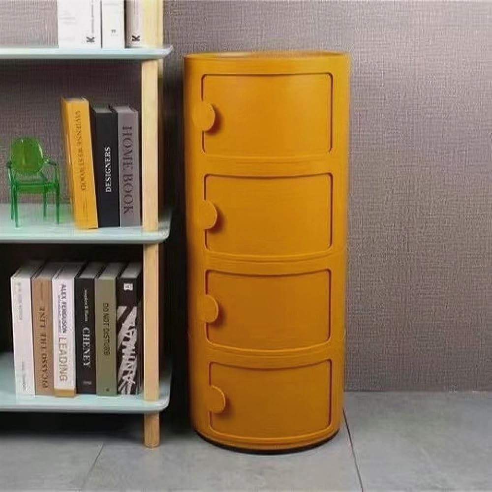 Small Bathroom Cabinet, Round with Slide Drawers, Modern End Table Side Plastic Chest for Living Room Bedroom Bathroom(Yellow,4 Tiers)