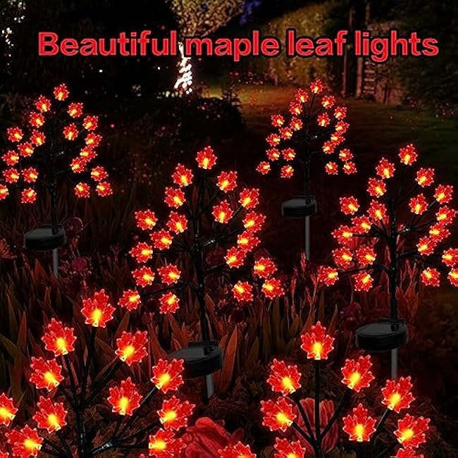 Fall D¨¦cor Solar Garden Lights Outdoor for Thanksgiving Decorations,40LED 2PACK RED Maple Leaves Tree Lights with -Outdoor Autumn Harvest Decor,Solar Fall Lights for Thanksgiving Christmas Party Decor