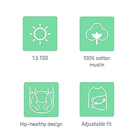 SwaddleMe by Ingenuity Muslin Original Swaddle, 100% Cotton, Size Small/Medium, for Ages 0-3 Months, 7-14 Pounds, Up to 26 Inches Long, 1.5 TOG - Gray