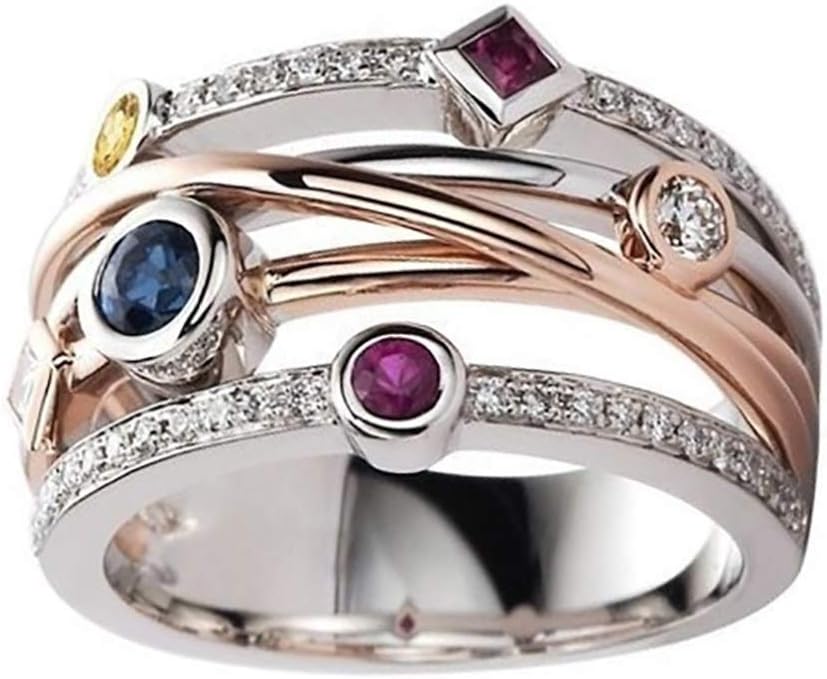 AZQ Sterling Silver Modern Eternity Ring with Sapphire, Ruby & Cubic Zirconia Stones in White, 10 Round Stones, 0 Carats Total Diamond Weight, Prong Setting, Unisex Adult Engagement, Wedding Ring - Image 2