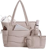 WanderingNature Puffer Work Tote Bag for Women - 40oz Tumbler Pocket, 15.6" Laptop Sleeve, Trolley Sleeve, Detachable Mini Nurse Bag Set