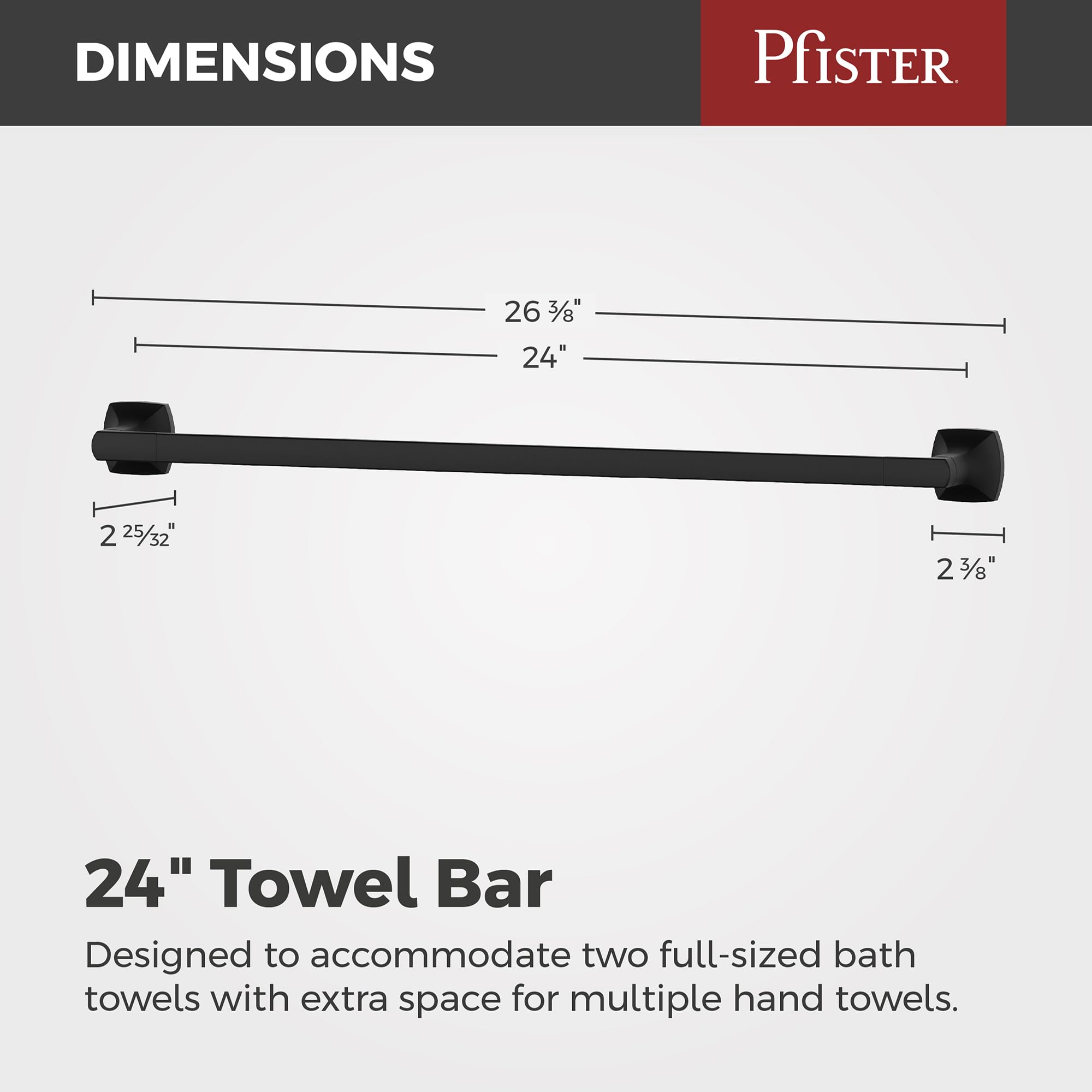 Pfister Vaneri BTBVRI2B - Barra portasciugamani da bagno, 61 cm, montaggio a parete, avvitabile, finitura nera opaca