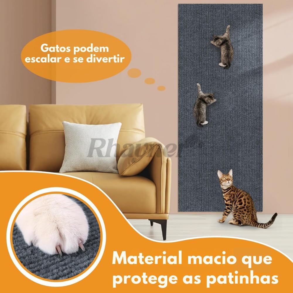 Tapete Arranhador Autoadesivo Premium para Gatos 30x100cm Carpete Resistente Cortável Protetor de Sofá Parede Cama Evita Arranhões Fácil de Aplicar