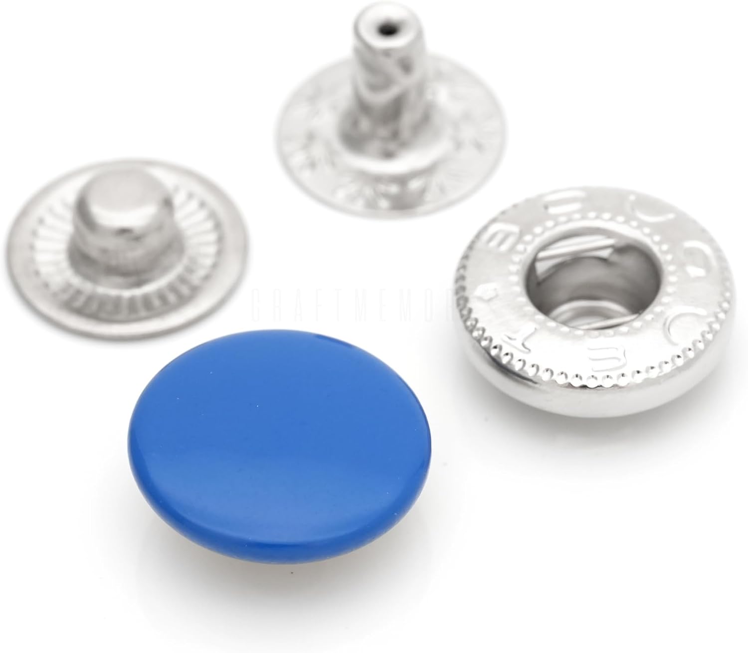 CRAFTMEMORE 50pack Heavy Duty Durable Snaps Colored Snap Buttons S-Spring Socket Popper Fasteners Jacket Bag Closures (Blue, 12mm (1/2"))
