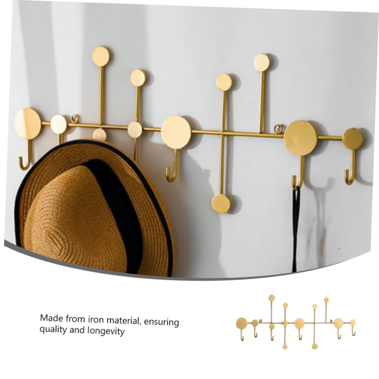 Percha de Pared Colgante Dorada de Hierro Moderna 6 Ganchos para Abrigos y Bolsos, Gancho Multifuncional Resistente para Espacios Pequeños y Decoración