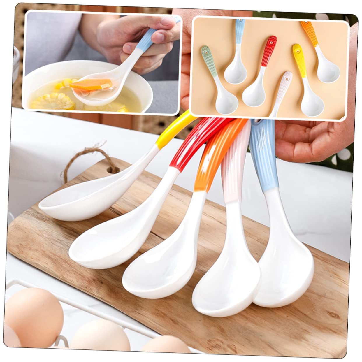 GLEAVI 6piezas Cucharas Soperas De Cerámica Cucharas Portátiles Para Gachas De Avena Vajilla De Cerámica Hogar Pequeñas Reutilizables Para Cocina
