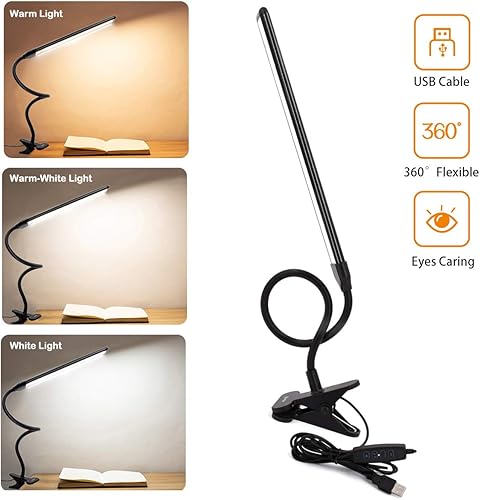 Miniatura 2 de Lámpara con abrazadera, luz de clip, lámparas de escritorio, 3 ajustes de temperatura de color, 10 niveles de brillo, cable USB de 6.6 ft