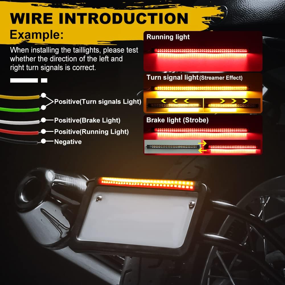 Motorcycle LED Tail Light Strips,11.8" Double color LEDs Brake Stop Tail Lihgt Turn signal Light Multifunction Waterproof Flextible LED Strips for Motorcycle ATV ect.2-Pack. (30cm-90SMD)