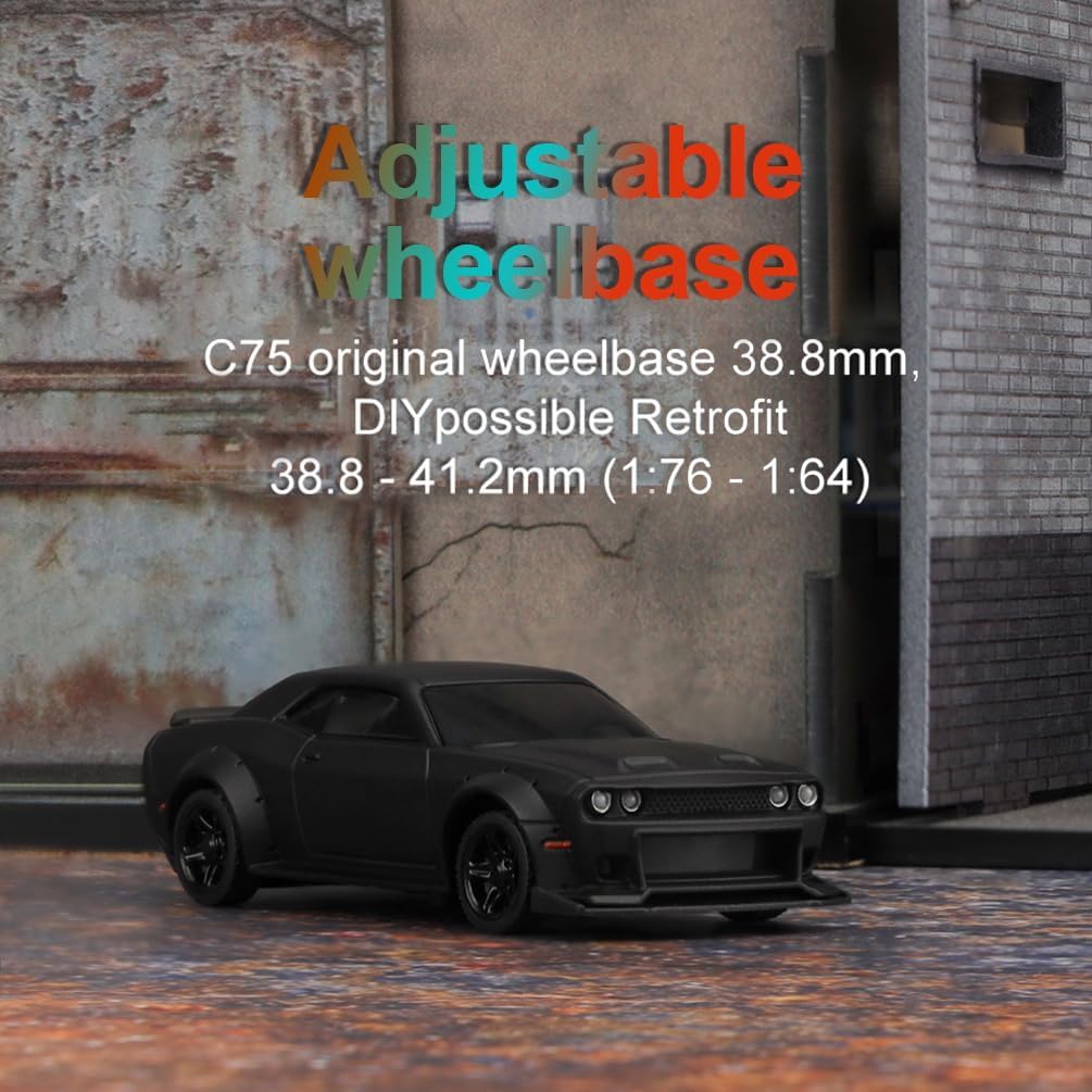 1:76 Turbo Racing Scale RC Sport Car, Table Racing Remote Control Mini Model Car Full Proportional RTR Kit Toys (C75-black)