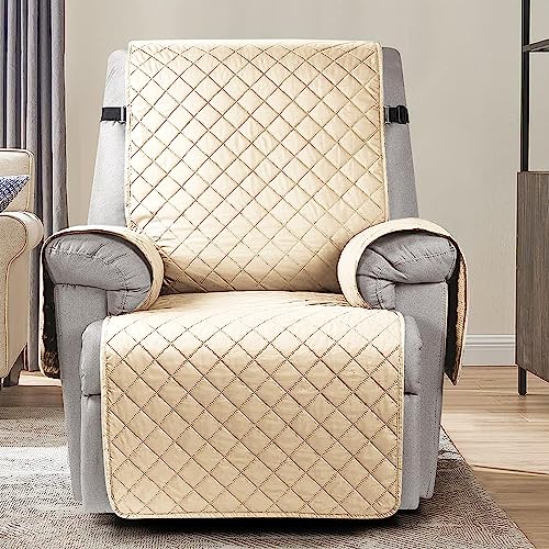 Image of HOKIPO Polyester 100% Waterproof Quilted 1 Seater Recliner Chair Slipcovers with Side Pockets, Sand Brown (AR-4971-SBR)